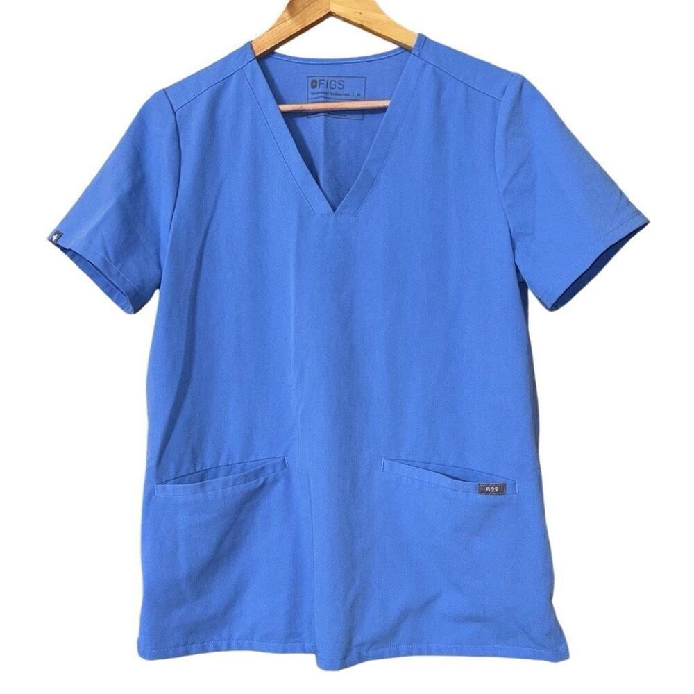 Figs Casma 3 Pocket V-Neck Short Sleeve Scrub Top Women's Size M Blue